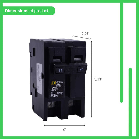 Homeline 80 Amp Two Pole Circuit Breaker With Plug On Design For Quick DIY Install 120 240V with dimensions 3.13x2.98x2 inches