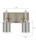 Brushed Nickel Vanity Light Fixture With Clear Glass And Metal Mesh 2 Light Vanity Lights for Bathroom Wall Bedroom Living Room