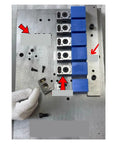 Beefy CNC Clamp Vise for Multi-Station Pneumatic Milling with Single-Sided OK Clamp, showing metal and blue clamping components.