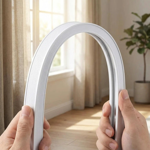 Flexible Bendable Ceiling Curtain Track 5 Meters Long For Room Dividers Window Treatments Shower Stalls RVs And Trailers A Dope Versatile Multi Purpose Ceiling Track For Curtains That Fits Any Layout. White flexible plastic ceiling track bent by hand