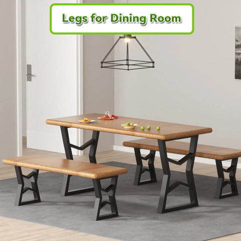 Dining table and benches with Beefy Black Metal Table Legs 28x19.7 Inch for DIY Desks and Benches, Industrial Coffee Tables, Set of 2