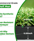 Layers of the Patented All In One Pro Grade Golf Practice Mat with Built In Ball Tray, showing synthetic turf and anti-slip rubber bottom