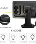 Outdoor Solar String Lights 50 Feet With 23 Shatterproof G40 Bulbs Waterproof Patio Garden Lighting Solar Powered Type C charging port and on/off buttons with four lighting modes displayed.