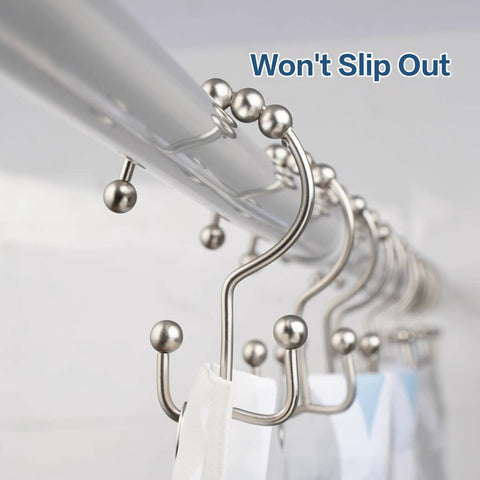 Rust Proof Stainless Steel Shower Curtain Hooks Set Of 12 With Easy Glide Double Rings Brushed Nickel On Rod