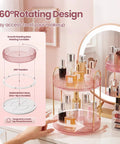 Total Game Changer, 360 Rotation Makeup Organizer For Vanity Desk showing 2-tier rotating stand with perfume bottles.