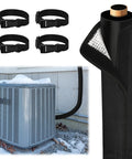 Triple Layer Copper Pipe Insulation For HVAC Systems Outdoor 72 Inch Line Insulation With 600D Oxford Cloth Outer Layer Heavy Duty Waterproof UV Resistant And Freeze Proof For Mini Split Central AC, shown wrapped around outdoor AC unit with straps and snow cover.