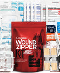 Everlit Wound Zipper Kit with red pouch, gauze, prep pads, dressings, tape and scissors (6-zip complete kit)