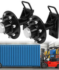 Heavy Duty Shipping Container Wheels Featuring A Bully Solid 8X6.5 Lug Setup showcasing black steel axles for easy freight transport.