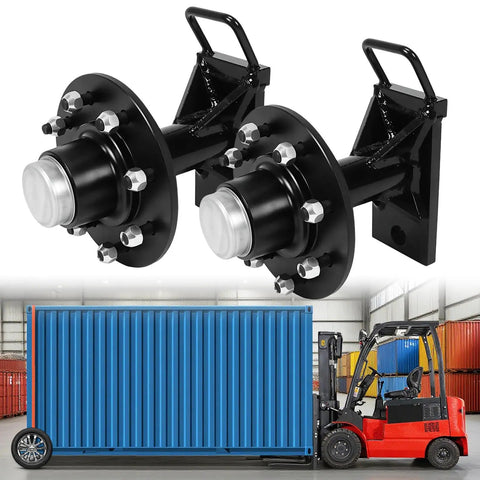 Heavy Duty Shipping Container Wheels Featuring A Bully Solid 8X6.5 Lug Setup showcasing black steel axles for easy freight transport.