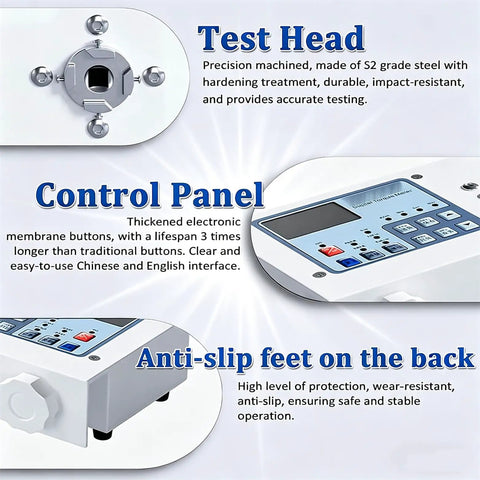 Digital Torque Meter And Torsion Tester For Portable Screwdriver And Wrench With Cap Test Fixture, Clamp Range 10 To 160mm, Maximum 50 Nm, HP50, With High Precision Sensor And Instant Torque Direction Display, Unit Conversion, test head and control panel