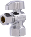 One Half Inch FIP To Three Eighth Inch OD Compression Quarter Turn Angle Stop Valve In Chrome Brass Plumbing Fitting
