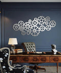 Kickass Steampunk Gear Wheel Metal Wall Decor For Living Room Or Man Cave Vintage Industrial Factory Style Wall Art Pieces on blue wall.
