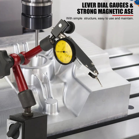 Lever Type Dial Test Indicator Set With Magnetic Base Pro Grade, 32mm Dial, rotating bezel on milling workpiece