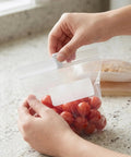 40 Pack Vacuum Storage Bag Sealing Clips With Sliding Grip Zipper Bag Sealer sealing bag of tomatoes on countertop