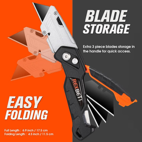 REXBETI 2-Pack SK5 heavy-duty retractable utility knife with blade storage in black/orange handle