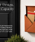 Outdoor Wall Mount Mailbox 10 Inch by 10 Inch by 4 Inch Heavy Duty Rustproof Galvanized Metal Weatherproof Mailbox for House Exterior Waterproof With Wraparound Lid and Triple Leakproof Hinges Chicago Style in use by a front door