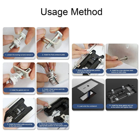 Usage method for Solid As A Rock 6061 Aluminum Alloy Electric Jig Saw Flip Board And Router Table Insert Plate installation steps.