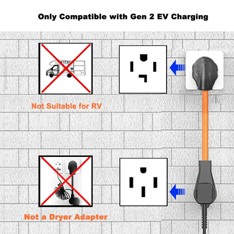 Nema 14 30P To 14 50R EV Charger Adapter Cord Total Breeze Dryer To Electric Vehicle Converter For Tesla Models connector image with compatibility notes.