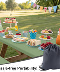 Sage green Waterproof Picnic Table Cover With Bench Covers For 6 Ft Rectangular Tables, food setup, outdoor event, carry bag.