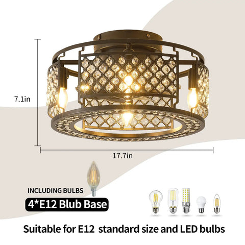 18 Inch Lit Crystal Lantern Ceiling Fan Light With Remote Industrial Chandelier Style Black Finish Includes Bulb K9 Crystal Cage 8 Blades Safe Easy To Clean Perfect For Living Room Or Bedroom Indoor Spaces