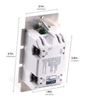 Z Wave Plus Smart Motion Light Dimmer with Alexa and Google Assistant, rear view with dimensions, for 3 way setup