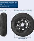 2 Pack Trailer Tire On Rim 4.80-12 480-12 4.80x12 Tires With 5 Lug On 4.5 In PCD And 12 In Wheels Black 6PR side and front view