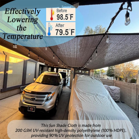 Mocha 12X20 Ft Sun Shade Cloth For Patio And Pergola Breathable Outdoor Shade Fabric With 90 Percent UV Block over parked car