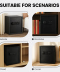1.69 Cubic Feet Personal Safe With App Access 0.1 Second Biometric Fingerprint 30 Fingerprint Storage shown in various room settings