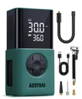 Portable Cordless Tire Inflator On The Go With Digital Dual Display LED Lights 150 PSI Car Bike Motorcycle And Ball Pump Air Compressor For Cars Bikes Sports Gear Green with accessories.