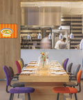 Restaurant interior with Dope Vintage Ramen Tin Sign Wall Art 8x12 Inch Metal Sign Poster on wall above dining table