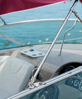 Beefy Deck Side Mounted Bimini Top Hardware Set With Quick Release Hinges And Eye End Caps In 316 Stainless Steel on yacht