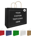 Logo Ready Printed Kraft Paper Bags 100 Pack With Handles 12.6 X 4.3 X 9.8 Inches Brown Gift Bags For Branding Your Biz Small Business