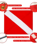 20 X 24 Inch Dive Flag With Removable Stiffening Pole, red and white, nylon fabric, reinforced holes, foldable pole, velcro fixation