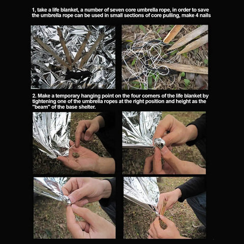 Instructions using Three Pack Reflective Thermal Emergency Blankets For Survival Gear And Camping Space Blankets 140x210 cm