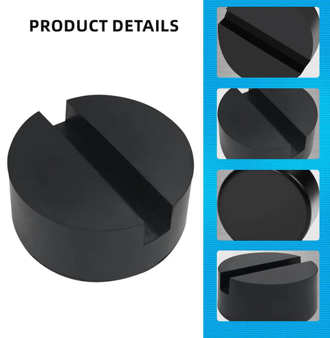 Universal Rubber Floor Jack Pad Set 2 Pack With Pinch Weld Jack Pad Adapter shown in close-up view highlighting durability.