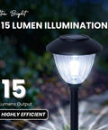 Eight Pack Solar Walkway Lights With Patterned Glass And Metal Finish, 15 Lumen Outdoor Landscape Lighting in garden.