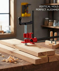 Get This Vertical Woodworking Clamp For Bench To Crush Glue-Ups And Assembly Like A Boss With Stable Metal Vise holding wood pieces upright.