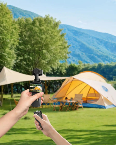 Fast Charging Battery Handle For Osmo Pocket 3 Power Grip With 2800mAh Quick Charge In About 1 Hour Keeps Your Pocket 3 Ready For Pro Shoots On The Go shown in use outdoors.