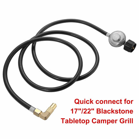 Six Foot Propane Adapter Hose With Regulator To Quick Connect For 17 And 22 Inch Blackstone Tabletop Camper Grills, hose and fittings