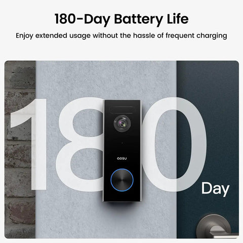 Wireless Doorbell Camera With 2K Video Battery Powered Doorbell Cam 166 Degree Wide View Local Or Cloud Storage 180 Day