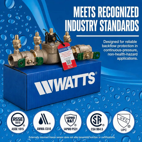 Heavy Duty Lead Free Double Check Backflow Preventer 1 1 2 Inch Npt No Lead Brass Assembly For Commercial Plumbing Work showing a detailed view with tags.