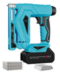 Top Shelf Cordless Nail Gun And 2in1 Brad Nailer Staple Gun With 18V Built Battery showing blue design and included fasteners.