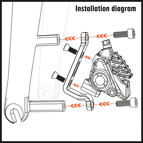 Installation diagram for Disc Brake Adapter 160mm For Front And Rear Calipers, Aluminum CNC Bike Post Mount To Flat Mount Converter