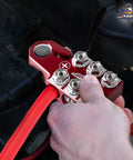 Installed red positive anode top from Colored Battery Terminal Clamps Set With Red Positive And Blue Negative Anode Tops, 12 Way Tapered Top Post, Compatible With SAE DIN EN, 8 AWG To 4/0 AWG, Anti Loosening Screw, Easy Tighten Head For Secure Connections.