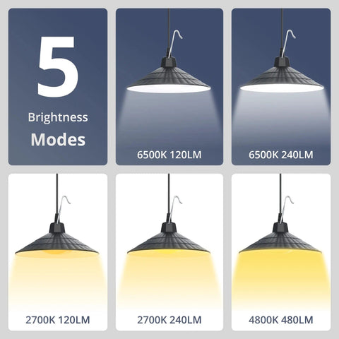 Solar Pendant Lights For Indoor Outdoor Use With Extra Long 20.5ft Cable IP67 Waterproof Five Brightness Modes illustration