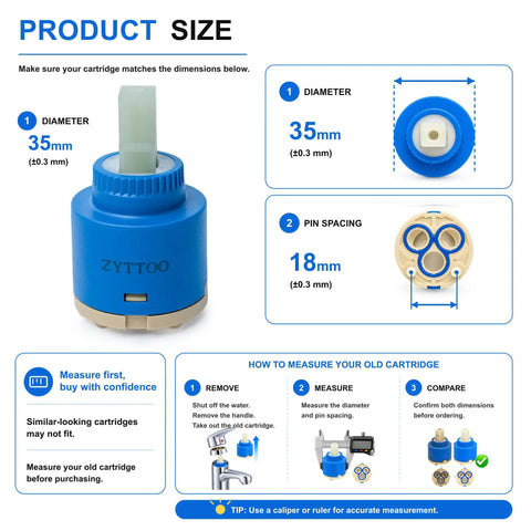 Heavy Duty 35MM Ceramic Faucet Cartridge Replacement That Stops Leaks Quick And Brings Back Smooth Water Flow To Single Handle Kitchen Or Bathroom Faucets For Peaceful Daily Living dimensions showing 35mm diameter and 18mm pin spacing.