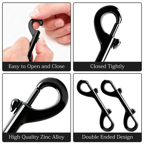 Eight Piece Set Of Double Ended Snaps 3.5 Inch Zinc Alloy Heavy Duty Bolt Snap Trigger Clips, black finish, easy open and close