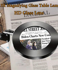 15X Lighted Magnifying Glass With Real Glass Lens over newspaper, clamp detail, three color modes, adjustable brightness, swing arm