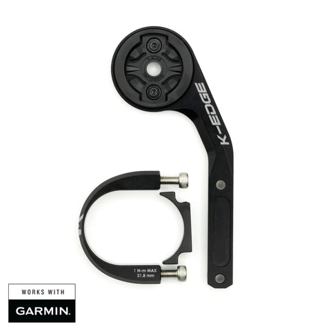 Top view of Out Front Bike Computer Mount for Garmin GPS Devices, CNC Machined Aluminum, replaceable insert beside the black mount.