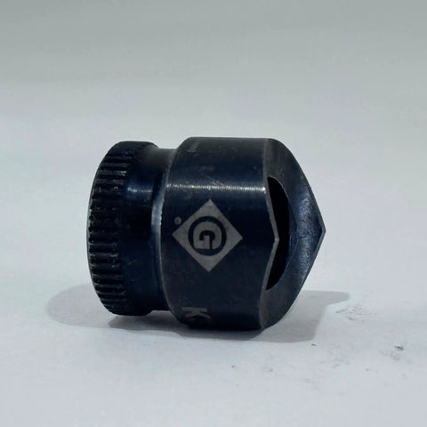 Side view of Knock Out Punch K3P-1/2-1 for 1/2 inch conduit, showing knurled grip edge and laser markings, black finish.